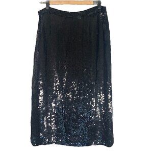 Vtg Swee Lo Skirt Women L Black Silk Sequin 80s Retro Party Cocktail Formal Glam
